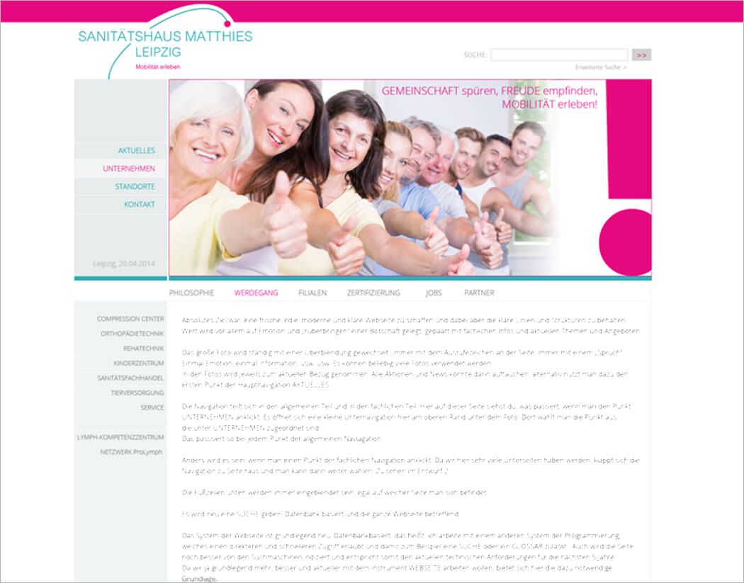 Webseite 2014 Sanitätshaus Matthies Leipzig