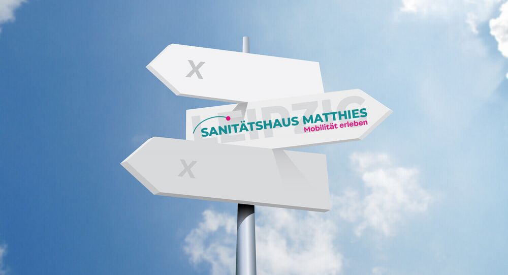 Wegweiser zum Sanitätshaus Matthies Leipzig